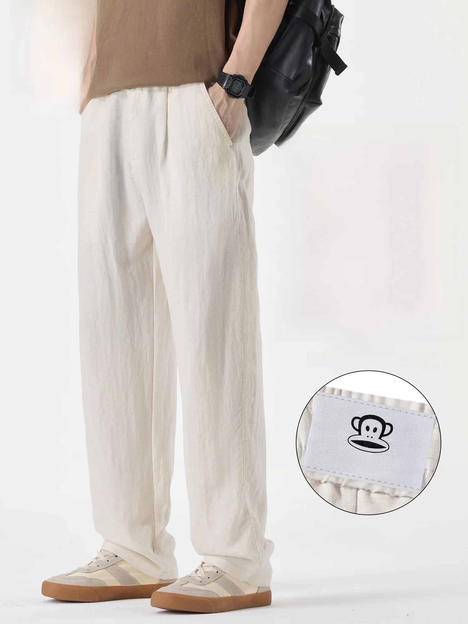 

Мужские повседневные брюки PaulFrank, летние тонкие льняные дышащие брюки прямого кроя, удобные брюки прямого кроя для повседневной носки