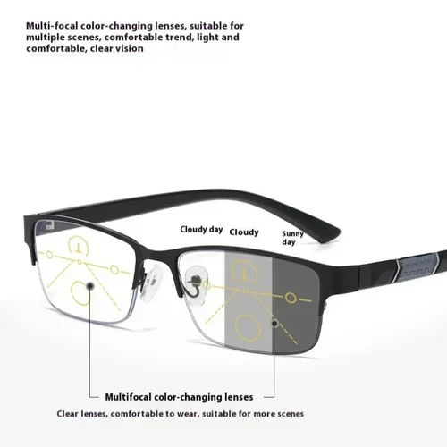 Imagen 2 del producto Gafas multifocales fotocromáticas para presbicia de negocios para hombres, gafas para miopía con marco de Metal y parasoles, gafas de lectura inteligentes