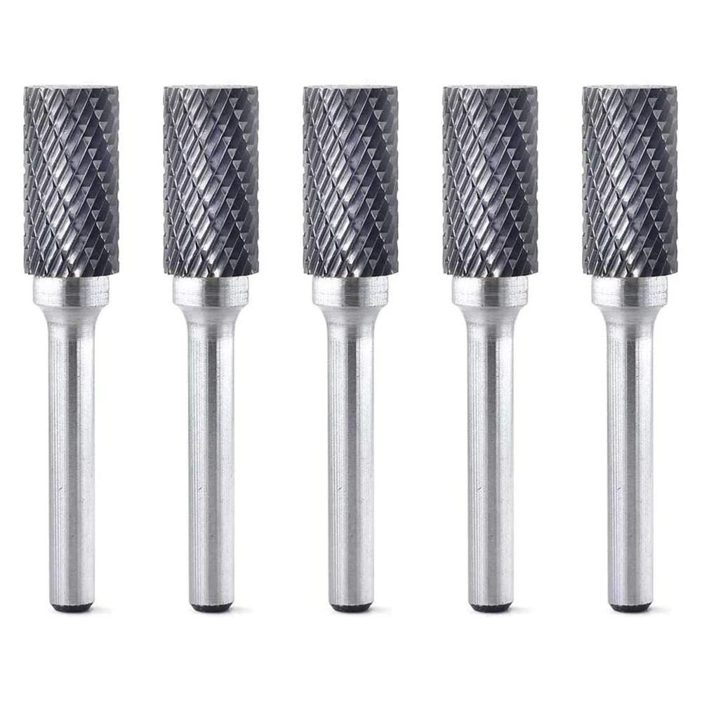 【Polishing】 5Pcs SA-5 Carbide Burrs Cylinder Shape Double Cut Rotary Burr File with 1/4 Shank for Rotary Tool Die Grinder