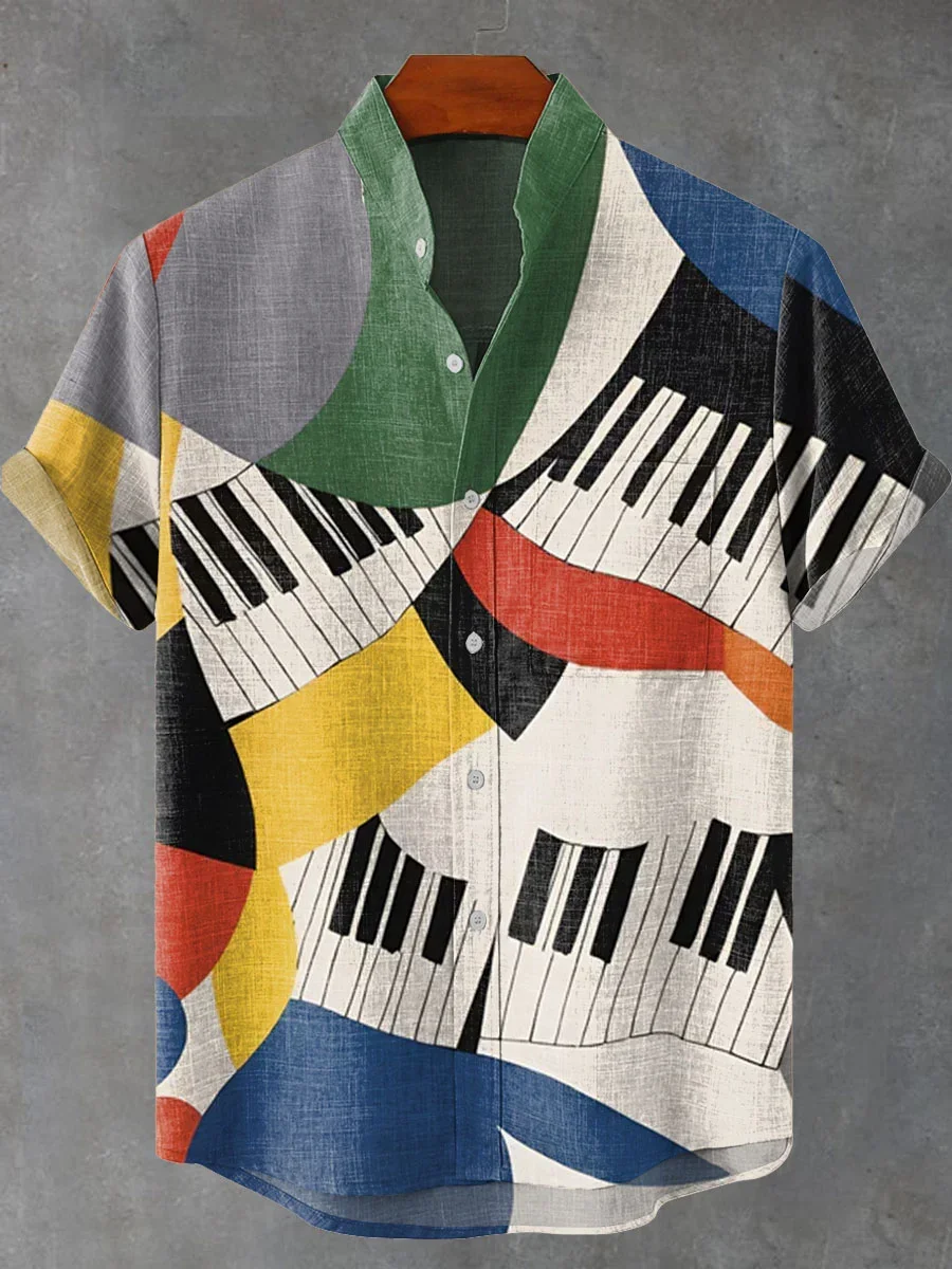 

Retro Jazz Music Night Art Print Casual Line Short Sleeve Shirt 2025