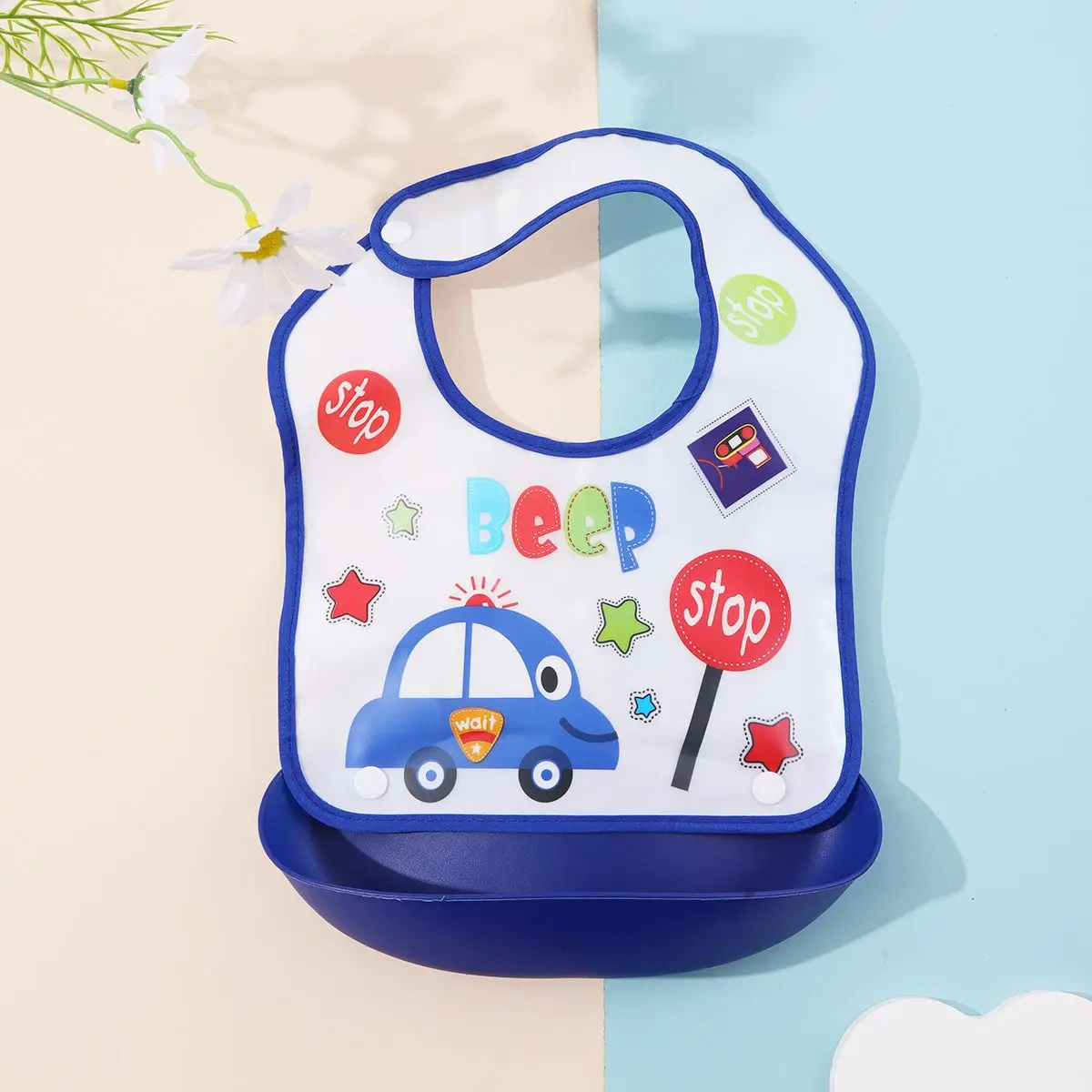 Baby food bib Baby waterproof bib three-dimensional detachable food food pocket Child child saliva pocket