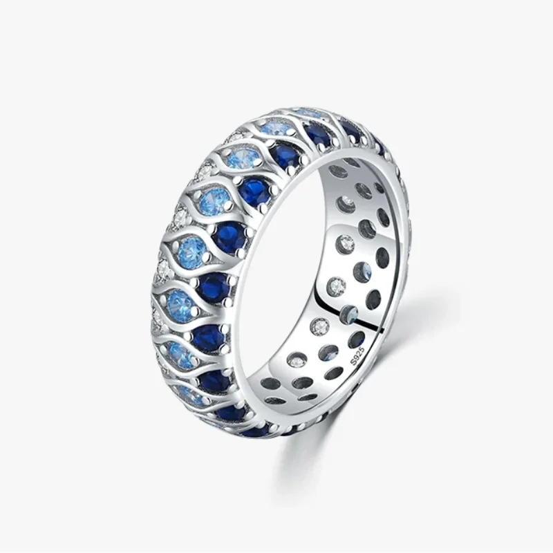 Cameo 925 pure silver micro inlaid blue and white color diamond ring original design high-end fashion rings