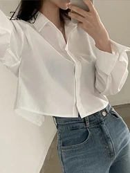 Zadily 2024 Summer New Casual Long Sleeve Women White Shirt Korea Style Solid Button Split Woman Crop Tops Blouse Party Clothing