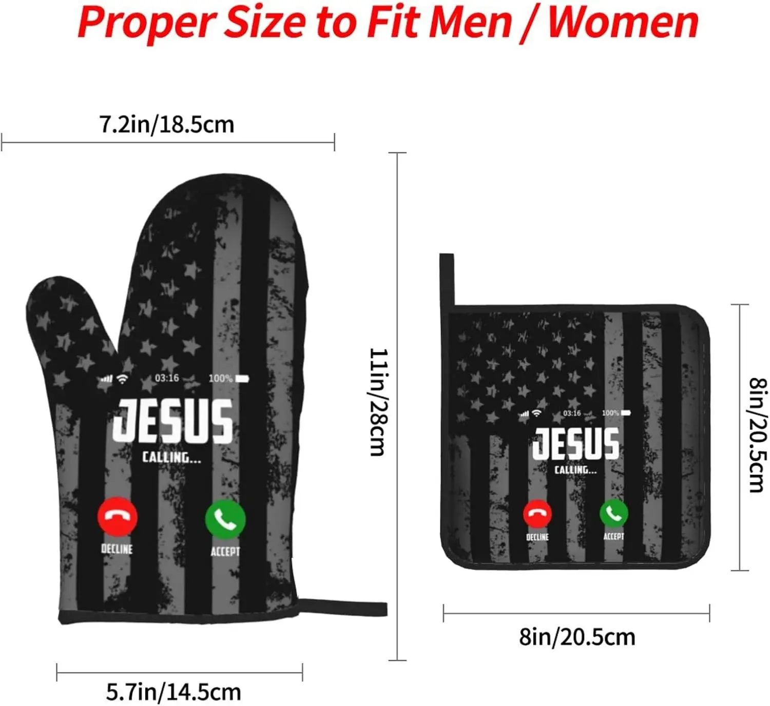 Jesus is Calling Oven Mitts and Pot Holders Sets 4 PCS Set Heat Resistant Gloves Hot Pads for Kitchen Cooking Baking