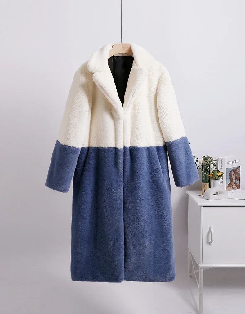 2024 Winter Women High Quality Faux Rabbit Luxury Long Fur Coat Lapel OverCoat Thick Warm Female Plush Jacket Large Size 5XL