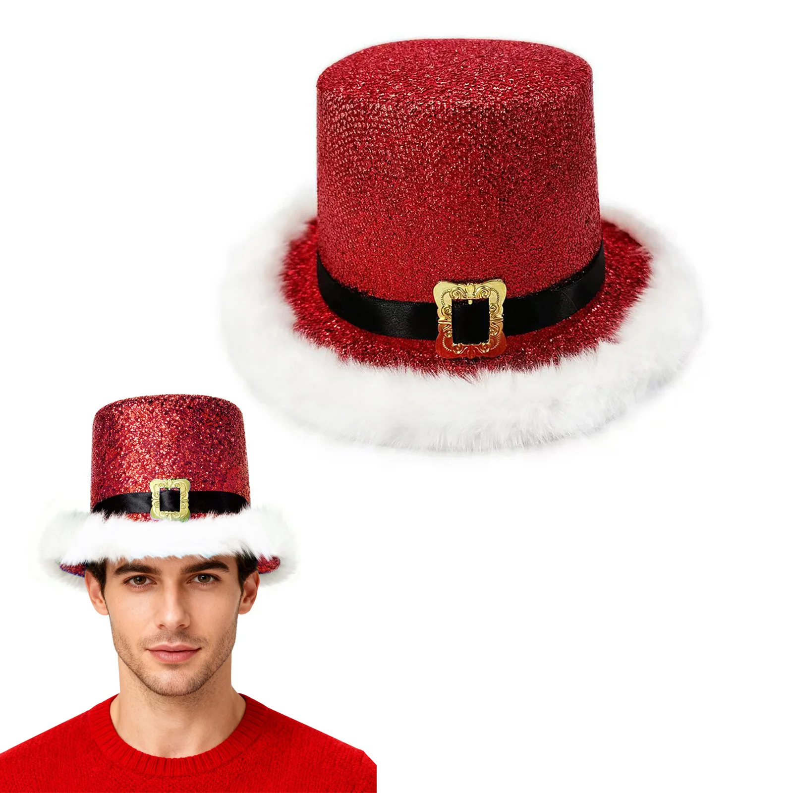 Sombrero de copa de elfo de Navidad, sombrero de Papá Noel con ala de felpa para mujeres y hombres, accesorios de fotografía para fiestas y festivales de Navidad, 1 ud.