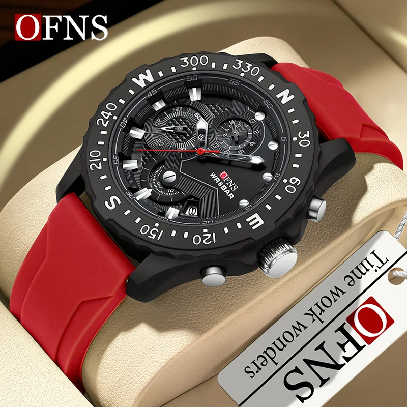 OFNS 1302 Top military Quartz Watch Men Luxury High Quality Silicone Dress Wrist Watch Man Waterproof stopwatch Quartz Watch