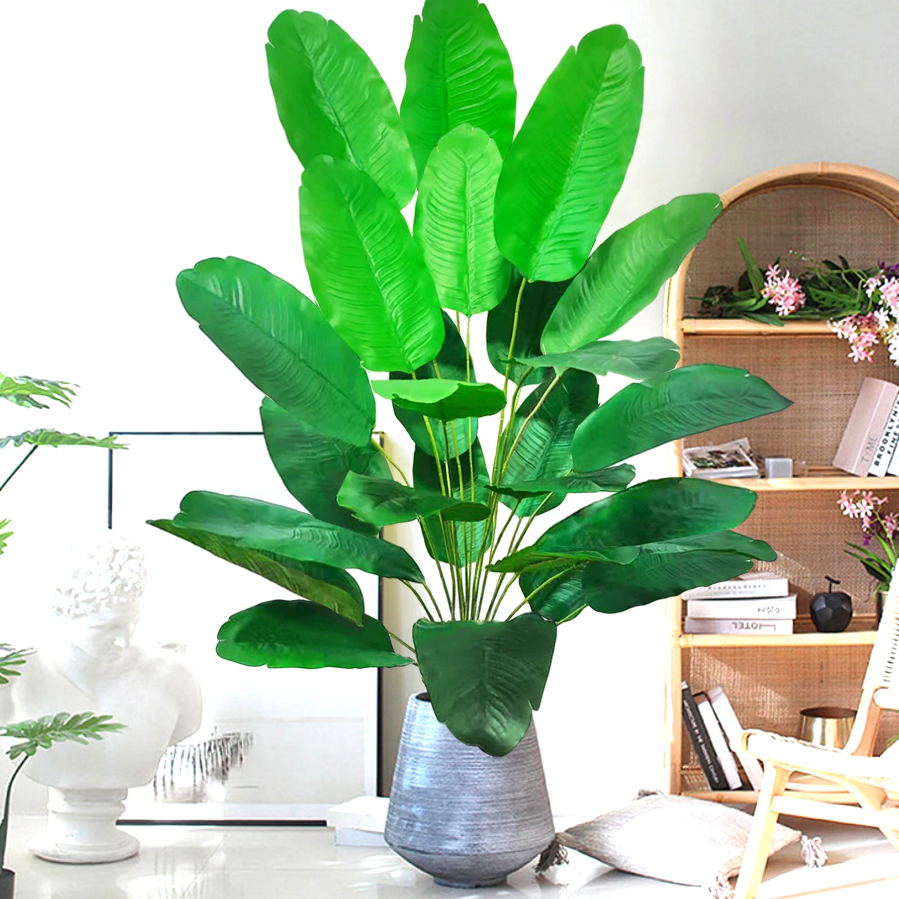 65-116cm 24 Leaf Large Tropical Palm Tree Fake Banana Plant Leaves Real Touch Strelitzia Reginae Plastic Plant for Home Garden