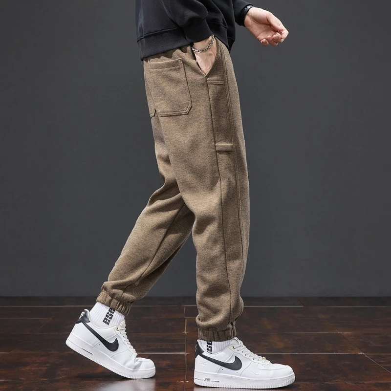 Autumn and Winter New Sheep Wool Loose Straight Tube Foot Straightening Trendy Brand Casual Fashion Men's Pants