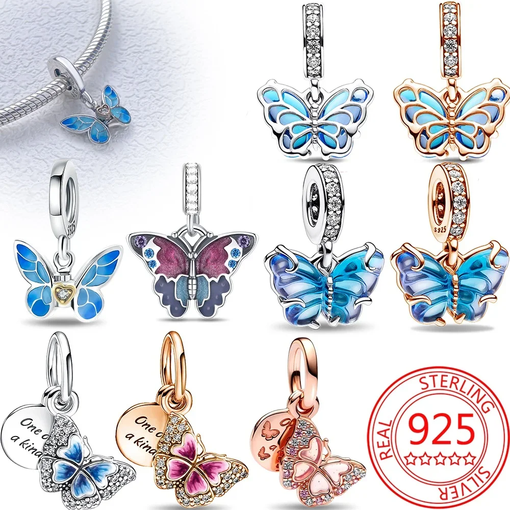 

925 Sterling Silver Colored Butterfly Bee Insect Charm Beads Suitable for Pandora Original Bracelet Women Fine DIY JewelryMaking