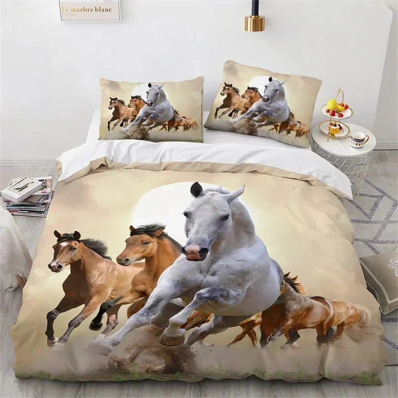 Farmhouse Horse Duvet Cover Queen Microfiber Wild Animal Bedding Set Western Cowboys Quilt Cover For Boys Teens Adults Bedroom