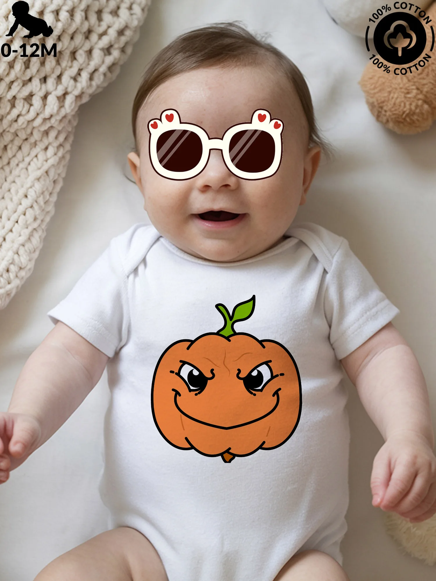 

Детский комбинезон унисекс Evil Face Pumpkin, мягкий комбинезон из чистого хлопка, всесезонное белое боди 190GSM