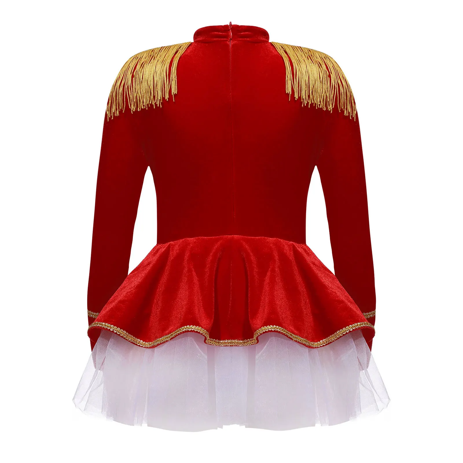 Kids Girls Circus Ringmaster Costume Cosplay Showman Dress Up Carnival Party Long Sleeve Tassel Epaulet Tutu Leotard Dress