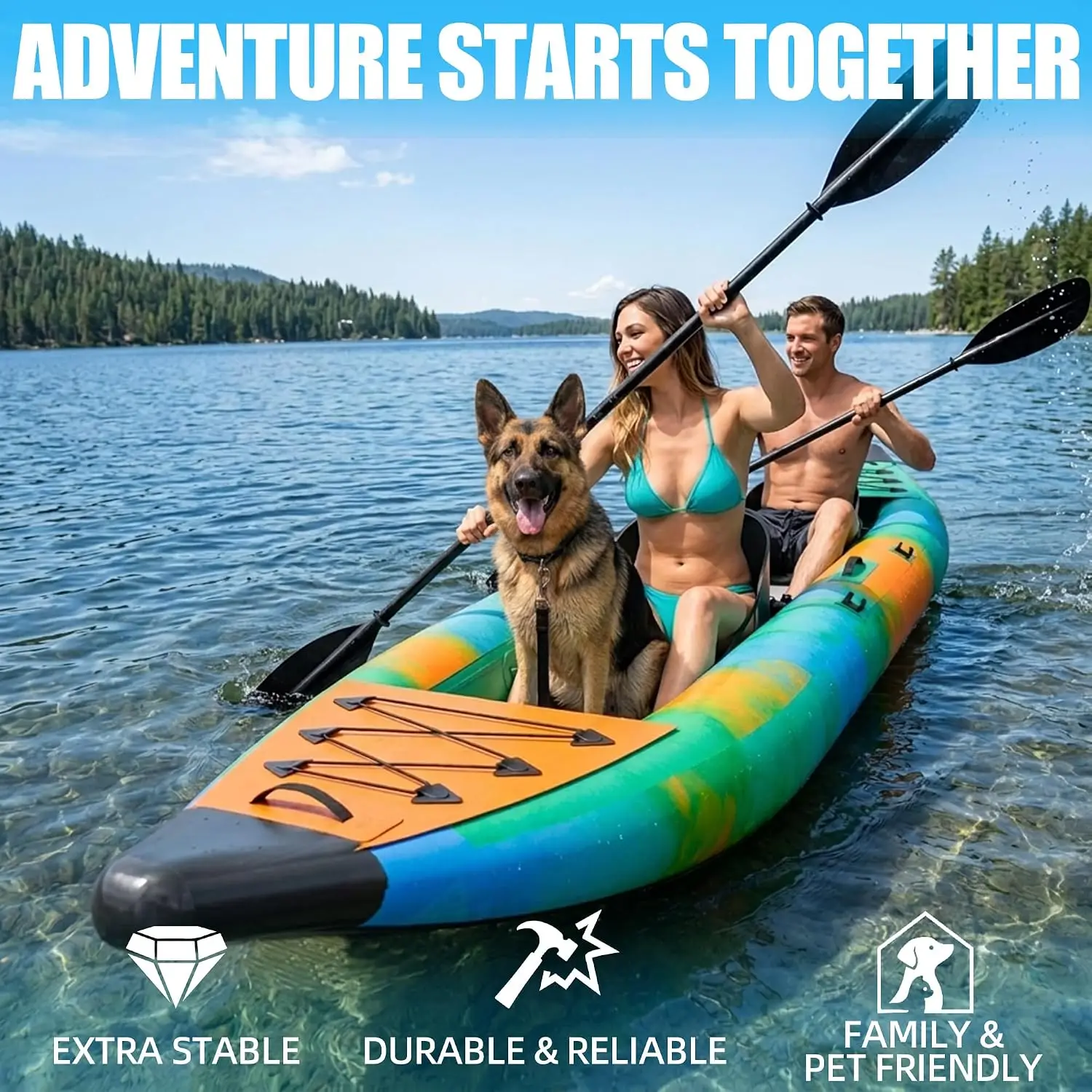 Inflatable Kayak 2-Person, 12.5 FT, 507 LBS Capacity, Drop-Stitch, Customized