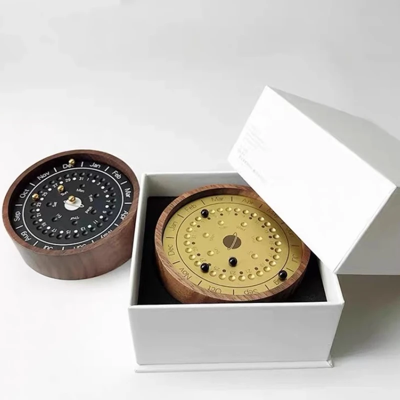 

Premium Walnut Wood Perpetual Calendar Retro Desktop Calendar Planetary Shape Perpetual Calendar Craft Gift Home Decoration