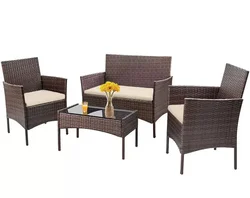 4 Pieces Outdoor Patio Furniture Sets with Coffee Table for Backyard Lawn Porch