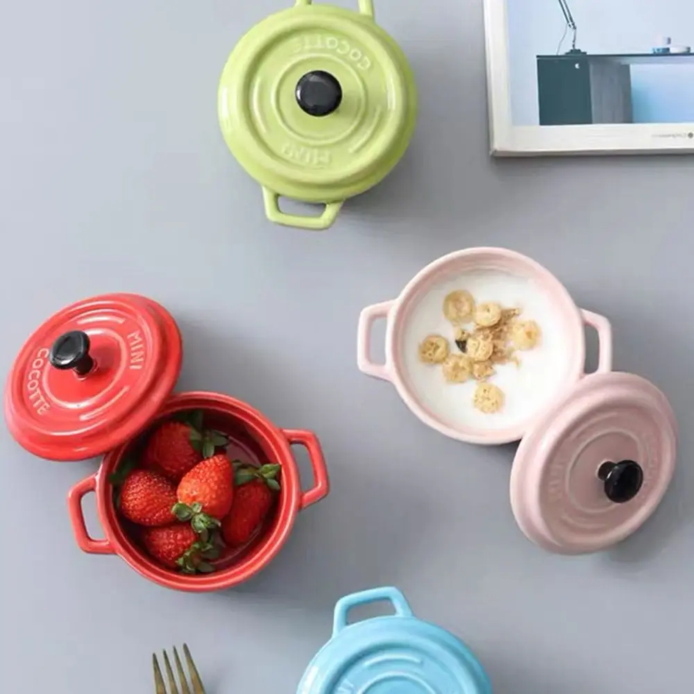 

Anti-scalding Ceramic Breakfast Bowl 200ml Hanging Ears Steamed Egg Bowl Reusable Dustproof Condiment Container Butter