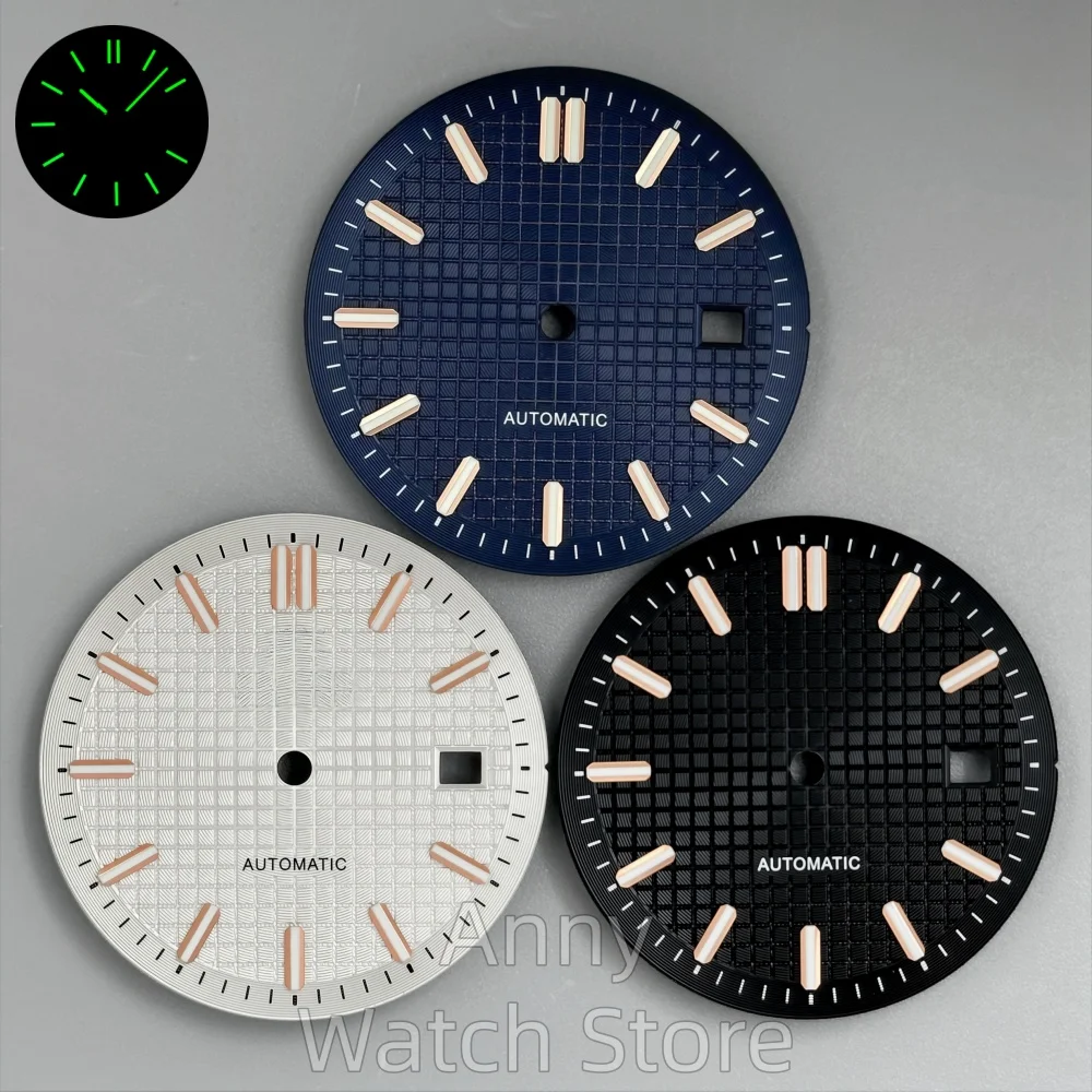 NH35 31mm Rose Gold Stick Edge Black Watch Dial Green Luminous Fit NH35 NH36 PT5000 ETA2824  Movement