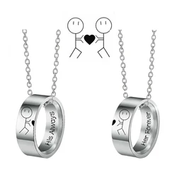 Fashion His Always Her Forever Couple Necklaces Stainless Steel Ring Necklace for Women Giels Abstract Cartoon Lovely Gifts