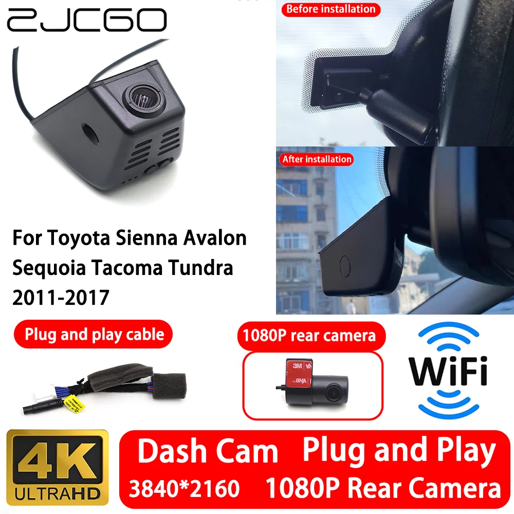 

for Toyota Sienna Avalon Sequoia Tacoma Tundra 2011-2017 4K 2160P Front Rear Camera Dash Cam Wifi Plug and Play Video Recorde