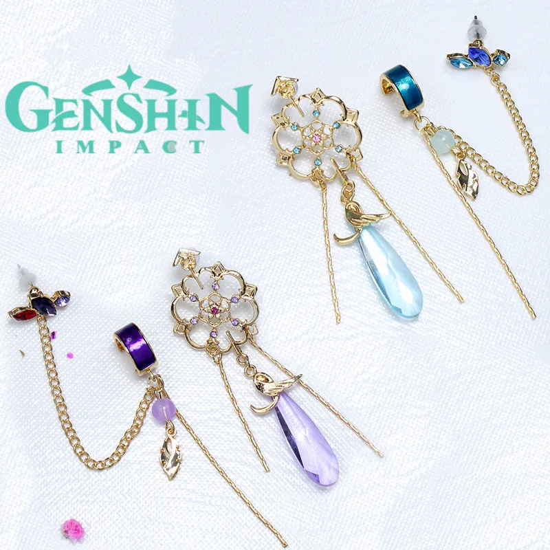 Oyun Genshin darbe Scaramouche küpe wandjewelry Kunikuzushi Cosplay kadın zincir kolye kulak klipler çiviler Balladeer takı hediye