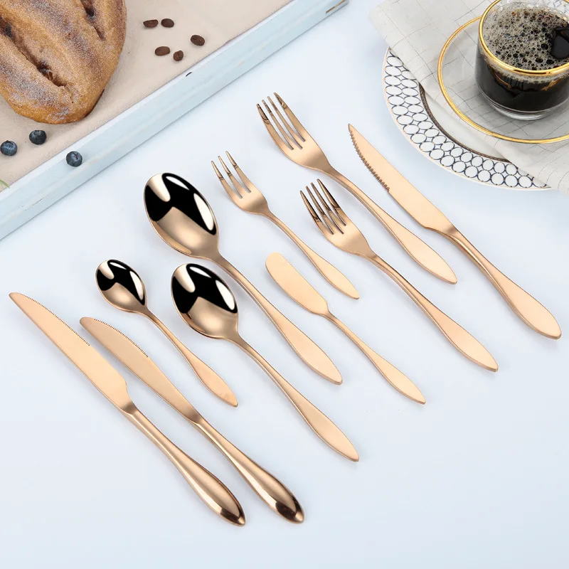 

10 Pcs Cutlery Set Stainless Steel Complete Tableware Fashionable Full Dining Tables Set Kitchen Equipped Copel Eating Forks Set
