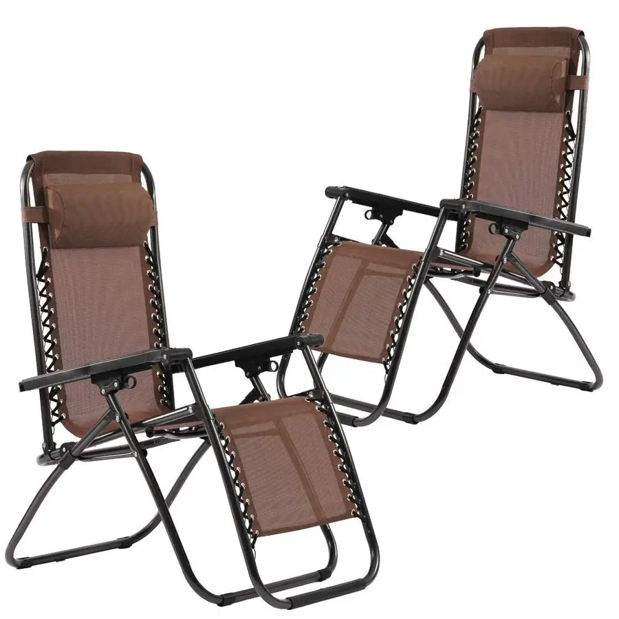 

Zero Gravity Chairs Set of 2 Lounge Patio Chairs Outdoor Yard Beach Brown