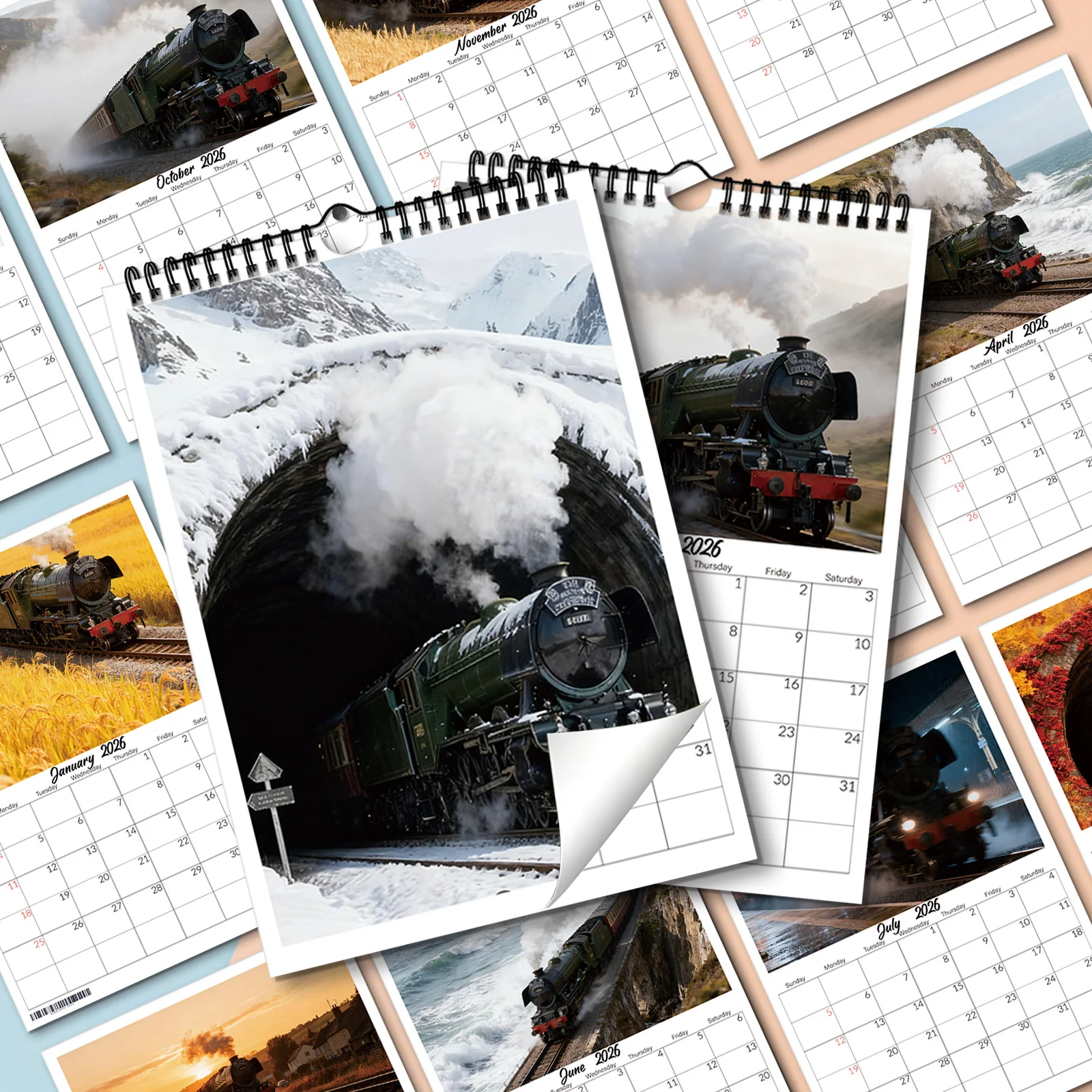 

1PC Vintage Steam Train Calendar, Fit For Home Office Lounge Decor, Great For Train Lovers, Wonderful New Year Present