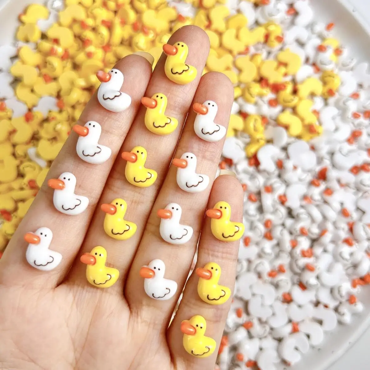 

20PCS Adorable Cartoon Yellow Duck Resin Nail Charms 3D New Creative White Duck Nail Art Decorations for DIY Hairpin Nail Parts