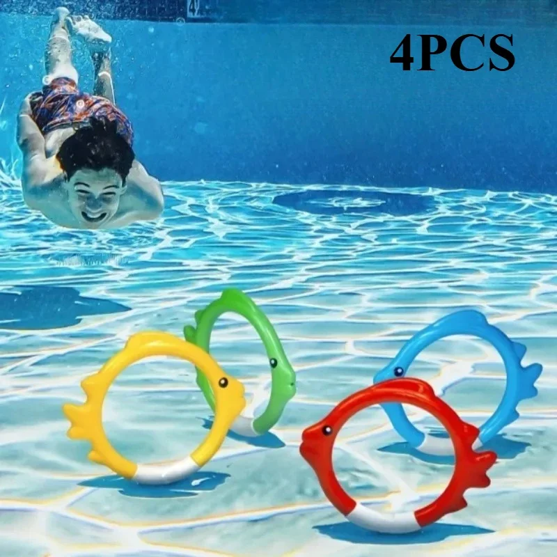 4Pcs Diving Rings Set - Underwater Swim Training Gear with Fish-Shaped Retrieval Rings, Floatable PVC Pool Toys Adults/Kids Game