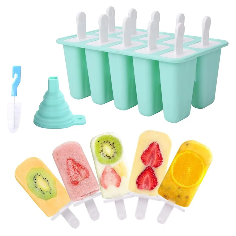 Molde de silicona para paletas de helado con mango para niños, bandeja para cubitos de hielo, 4 o 6 celdas, Verano Accesorios de helado Molde de paletas de hielo de silicona