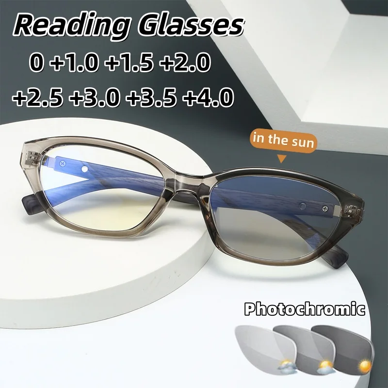 

Stylish Cat-Eye Photochromic Presbyopia Glasses Ultra-Lightweight Anti-Blue Light Reading Eyewear Unisex Diopters 0 To +4.0