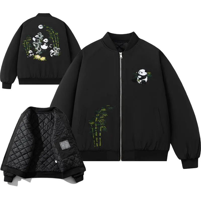 

Retro Baseball Sle Thiened Cotton Jaet for Men Autumn Winter Pilot Sle Embroidered Outerwear Warm Long Sve Zipper