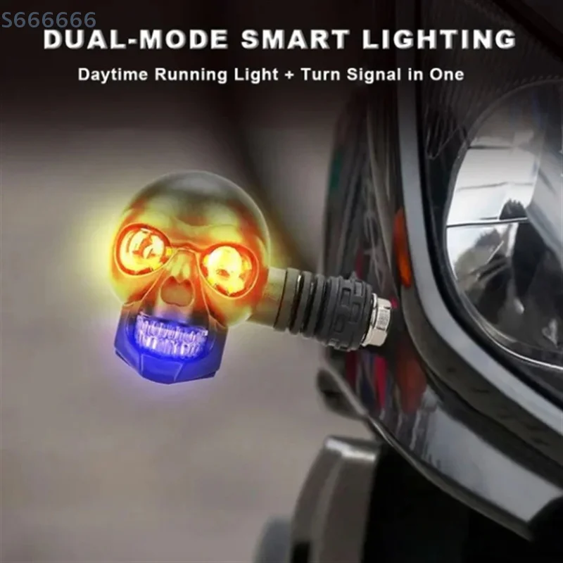 

2PCS LED Motorcycle Skull Shape Fog Light Dual Color Waterproof Auxiliary Headlights Driving Spotlight for Racers