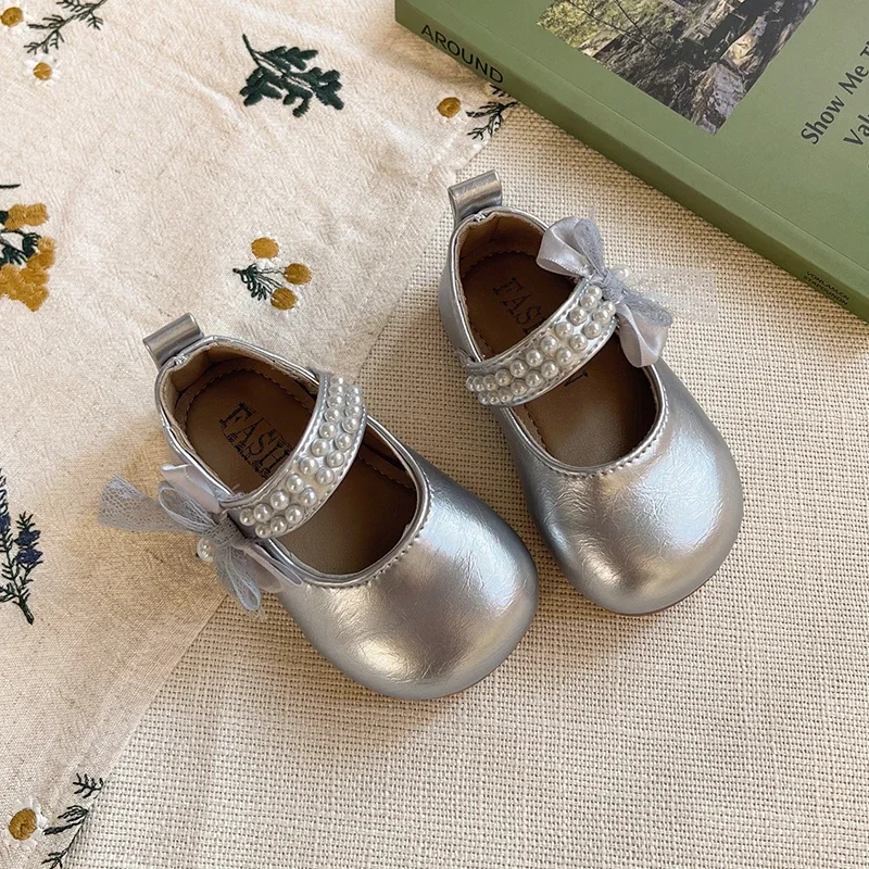 

2025 Spring Autumn New Baby Flat Shoes Soild Color Versatile Kids Walking Shoes Round Toes Girls Princess MaryJanes Size 15-25