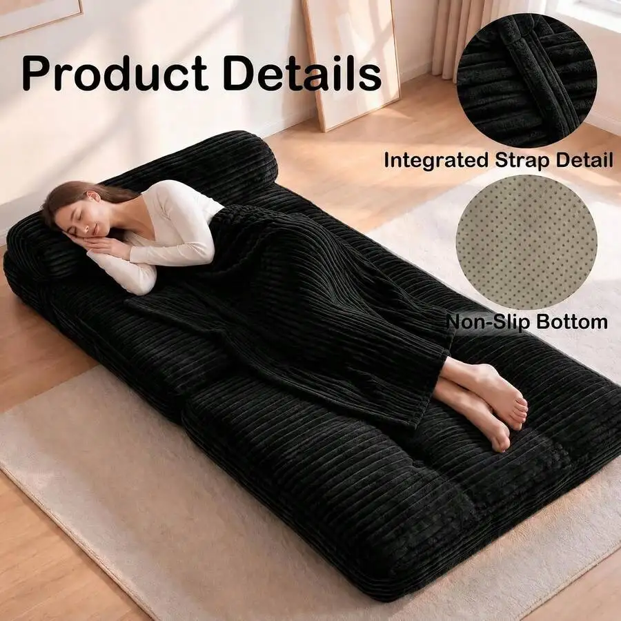 Single Convertible Folding Sofa Bed, Chair Bed With Pillow, Foldable Couch With Back Support, Portable Comfy Fold Out Floor Sofa