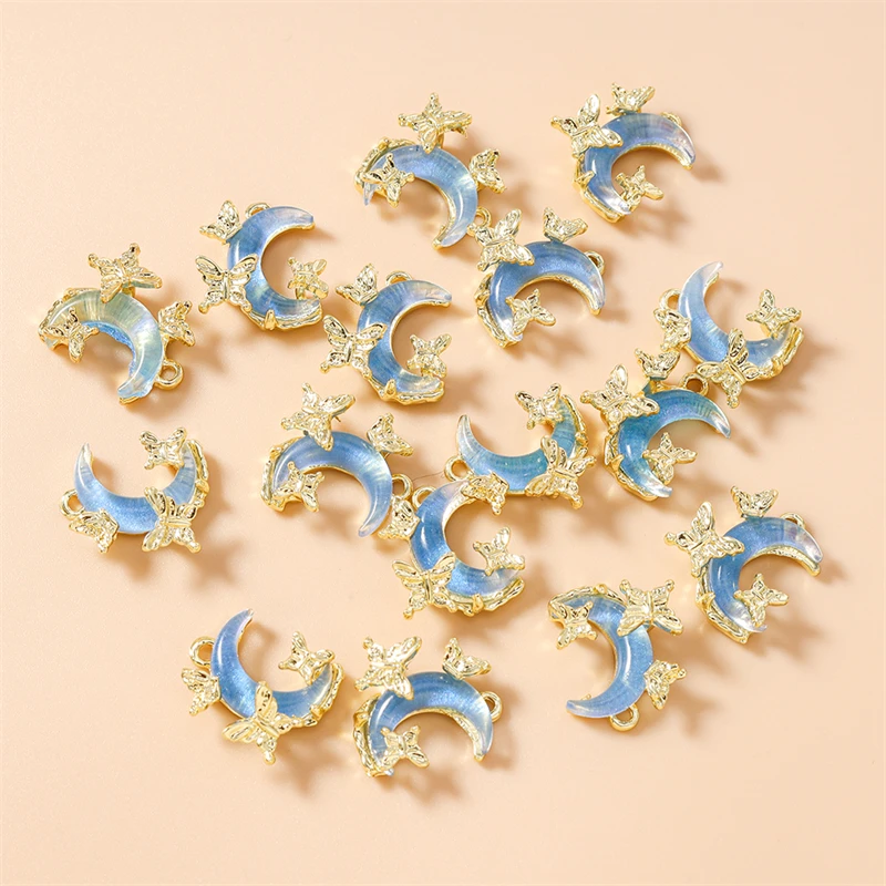 5 Stück 15x18mm Zarte Kristall-Schmetterlings-Mond-Anhänger für die Herstellung von Halsketten, Ohrringen, Armbändern, DIY-Bastelarbeiten und Schmuckzubehör – Detail 8