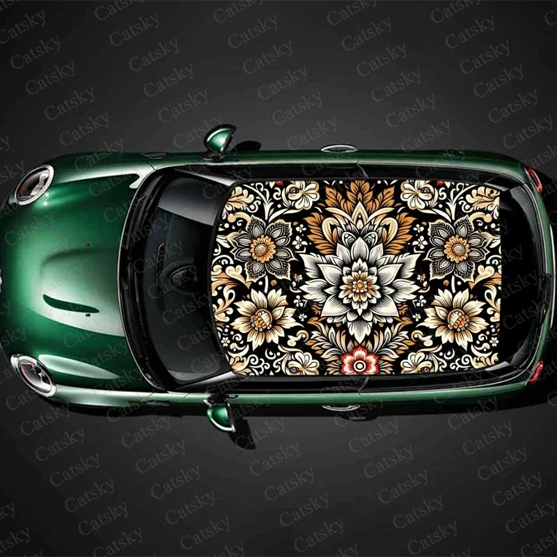 Traditional Floral Pattern Car Roof Sticker Wrap Racing SUV Accessories Packaging Painted PVC Custom Car Graphic Decal