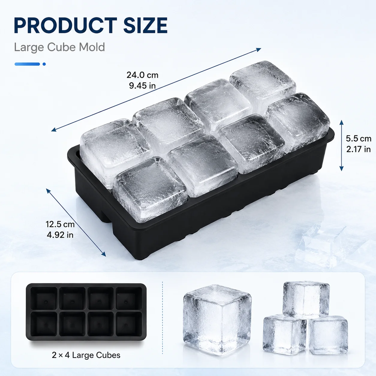 Big Silicone Ice Cube Tray 4/6/8/15 Grid Mold Non Toxic Durable Ice Block Maker for Bar Pub Wine