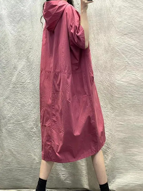 Summer New Women's Loose Casual Hooded ort Sve Dr Artistic Sle plus Size Slimming Mid-Length Cotton Dr