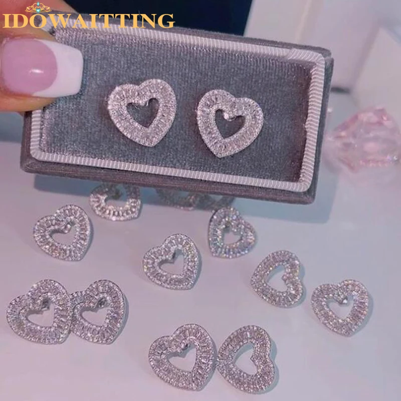 2025 New Full Iced Out Bling Micro Pave Cubic Zircon 5A CZ Lovely Hollow Heart Earrings For Women Girls Fashion Wedding Jewelry