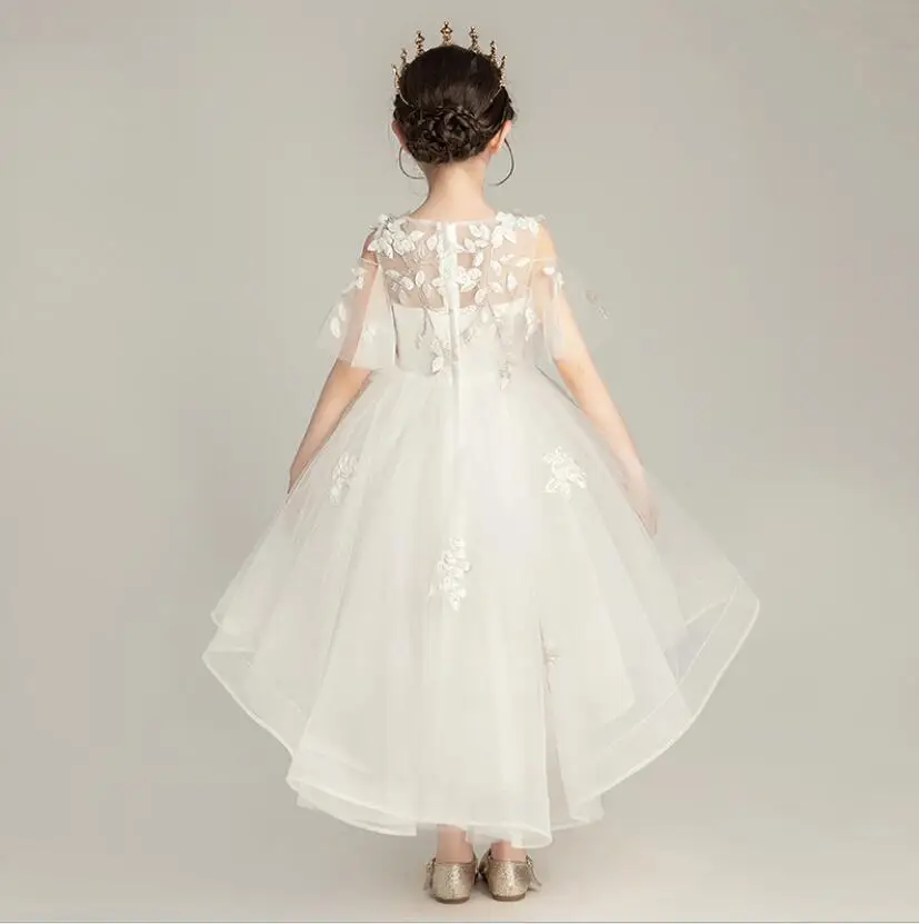 Floral Tulle Girls Princess Dresses White Off Shoulder Flower Girl Dresses for Weddings Long Kids Party First Communion Gowns