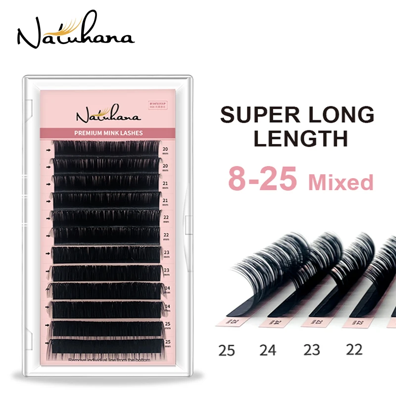 Super Long Length Eyelash Extension C D 8-25 mm Korean PBT False Mink Eyelashes Individual Synthetic Silk Fake Lashes NATUHANA