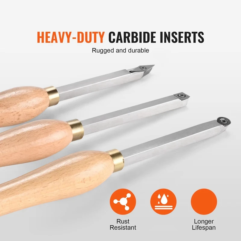 Wood Lathe Chisel Set 3 Pieces Wood Turning Tools Include Square, Round, Diamond Carbide Blades For Wood Turning