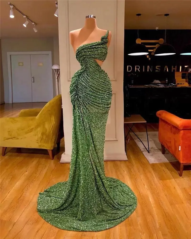 

Sparkle Prom Dresses Mermaid One-shoulder Floor Length Sequins Sexy Long Prom Gown Evening Dresses Robe De Soiree