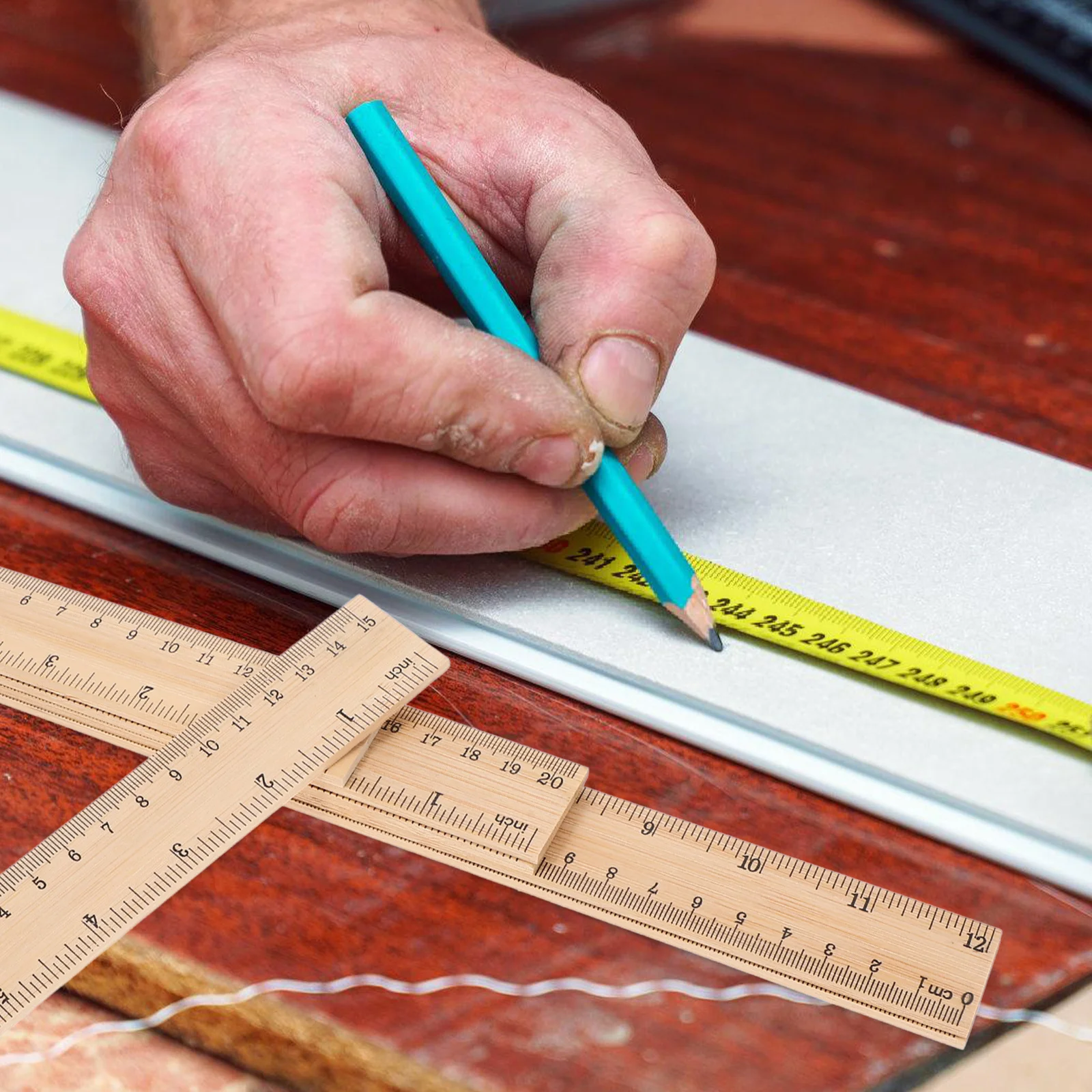6Pcs Scale Rulers Made of Bamboo Strong Wear-Resistant Ruler for Studying Teaching Drawing Lightweight and Convenient