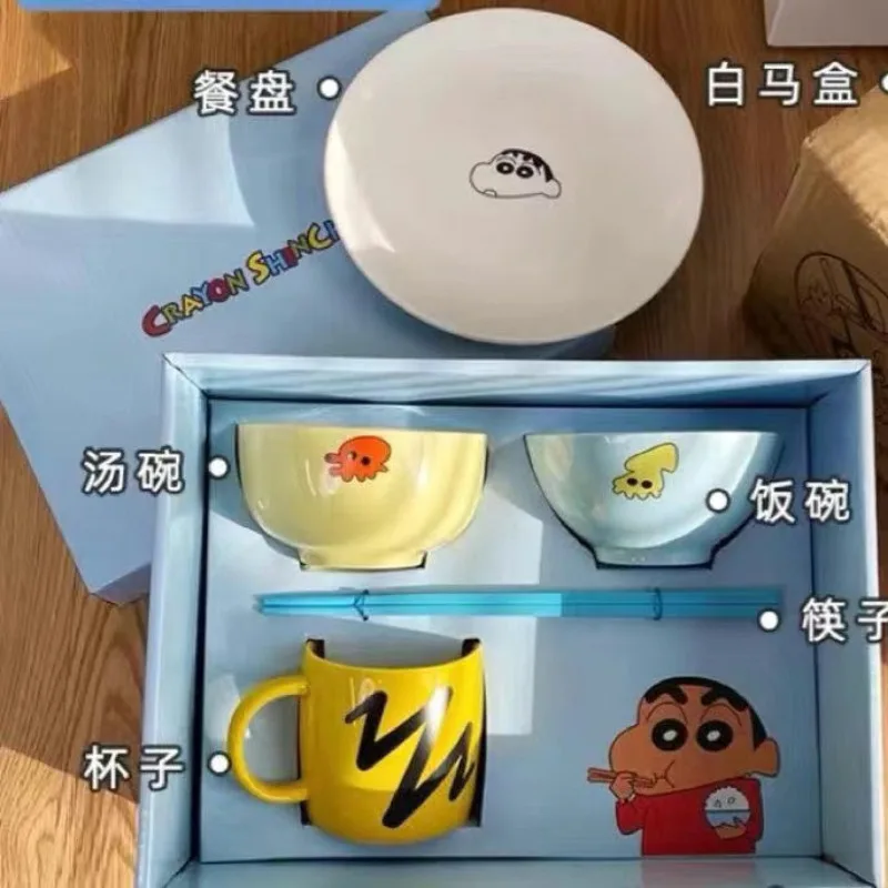 Crayon chan-chan mangkuk Mug anak-anak kartun sumpit piring cangkir susu mangkuk nasi peralatan makan keramik krayon chan-chan hadiah gadis