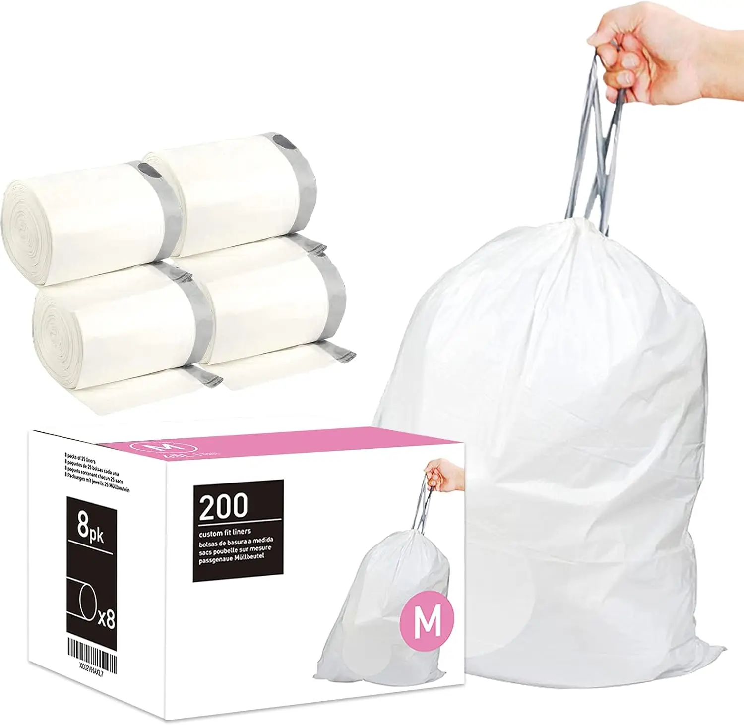 

Code M 200 Count 12 Gallon 45 Liter Trash Bags with Reinforced Drawstring | Compatible with simpleman Code M | 1.2 M