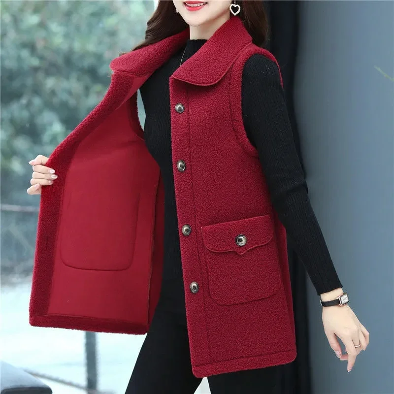 Women Lmitation Mink Velvet Vest Coat2021Winter Female New High-end Foreign-style Mother Jacket Slim Mid-length Waistcoat VestA2