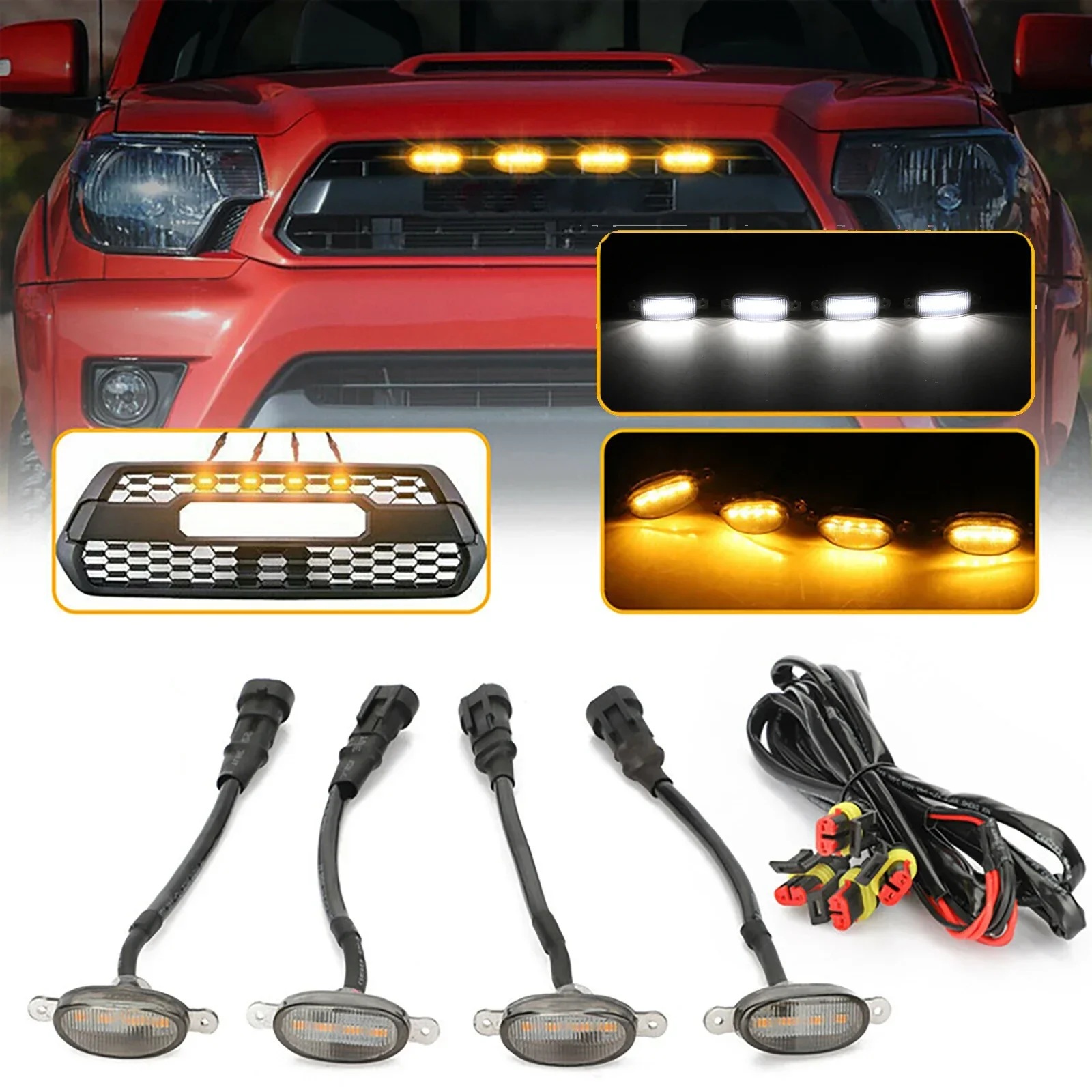 LED Grille Light Universal Car Smoked Amber White Grill Light Lighting Eagle Eye Lamp for Off Road Trunk SUV Ford Toyota